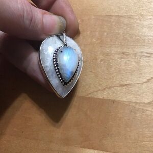 Double Flashy Moonstone Teardrop Pendant Necklace